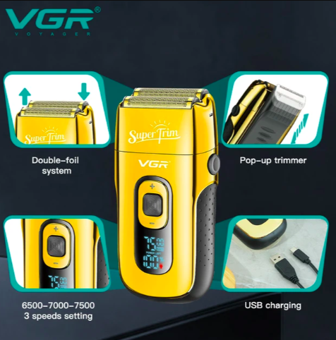 Шейвер-бритва професійний VGR V-332 акумуляторний з дисплеєм Золотий (24604645) - фото 2