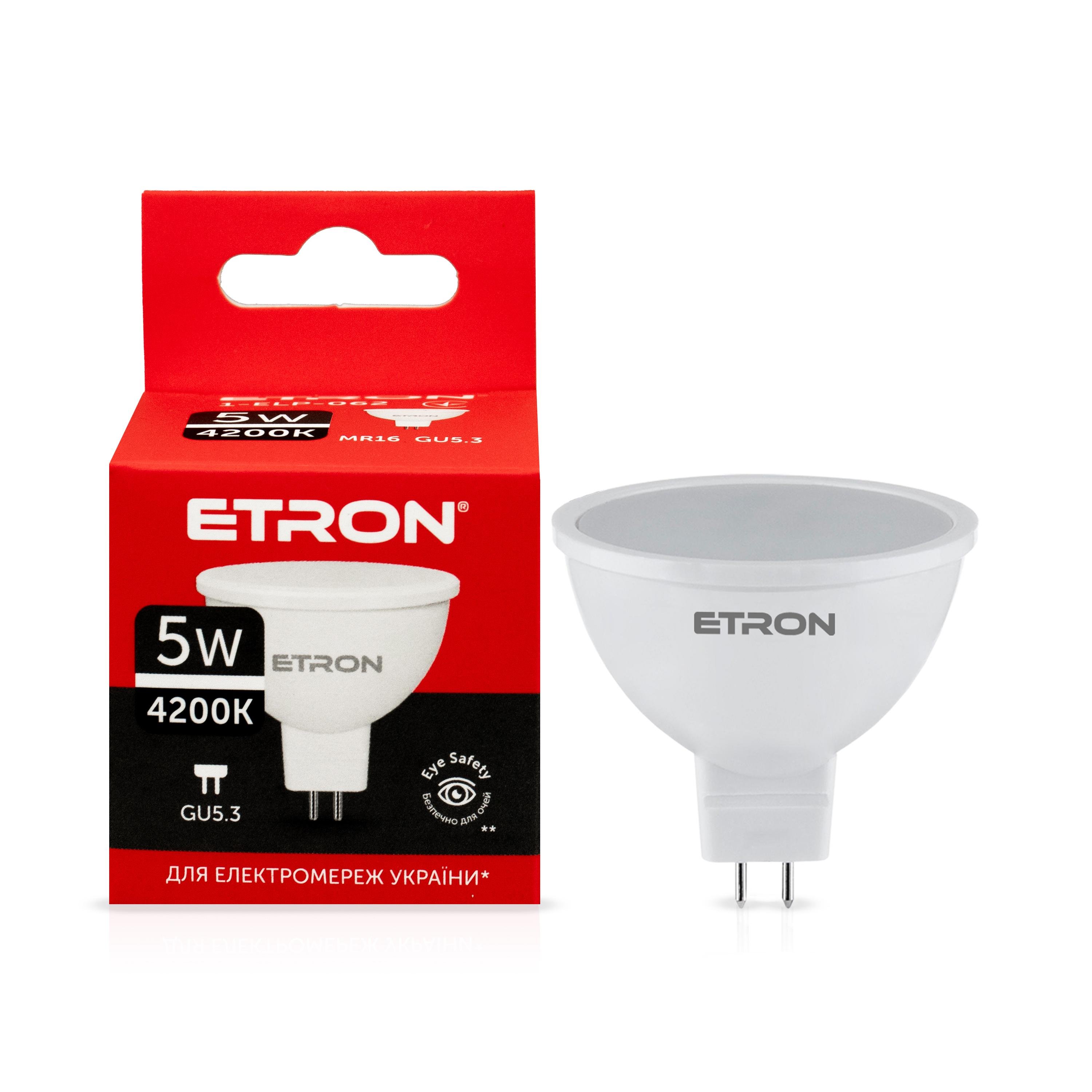 Світлодіодна лампа ETRON 5W MR16 4200K 220 V GU5.3 денне світло (1-ELP-062) Світлодіодна лампа ETRON 5W MR16 4200K 220 V GU5.3 денне світло (1-ELP-062)