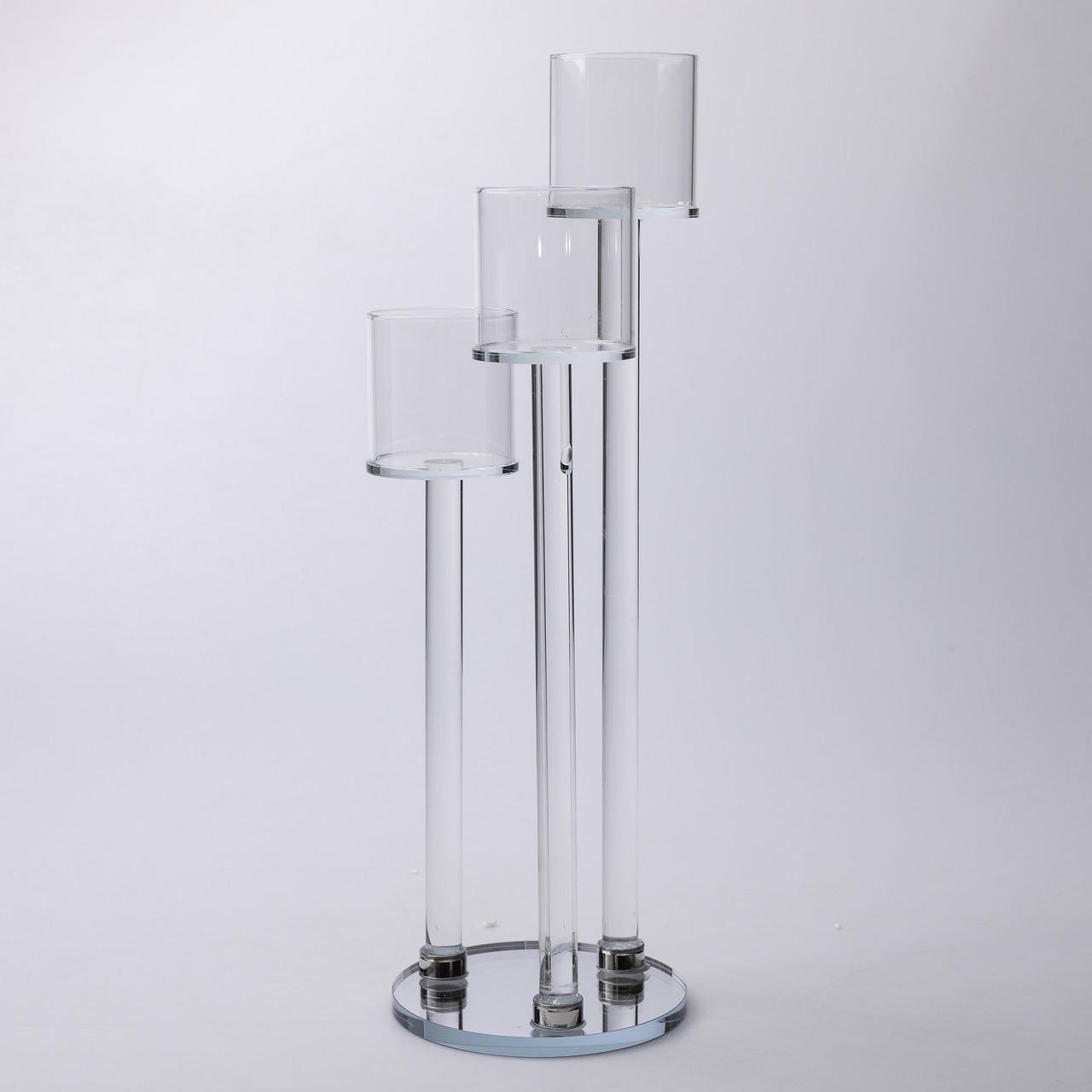 Подсвечник декоративный на 3 свечи стеклянный h 37,5 см (HP-4-13) - фото 4 Подсвечник декоративный на 3 свечи стеклянный h 37,5 см (HP-4-13) - фото 4