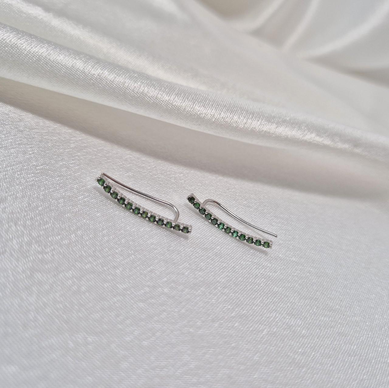 Сережки каффи доріжка із зеленими каменями срібло 925 проби родоване 1,27 г (лк0441рз) - фото 8 Сережки каффи доріжка із зеленими каменями срібло 925 проби родоване 1,27 г (лк0441рз) - фото 8
