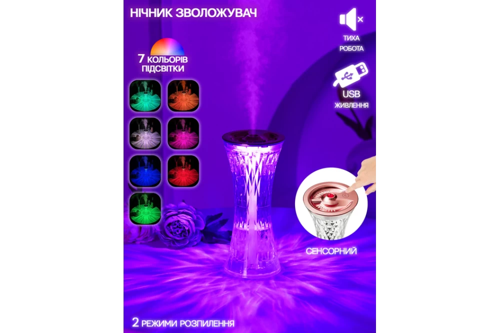 Увлажнитель воздуха-ночник-аромадиффузор Air Purifier Crystal RGb (23252213) - фото 4