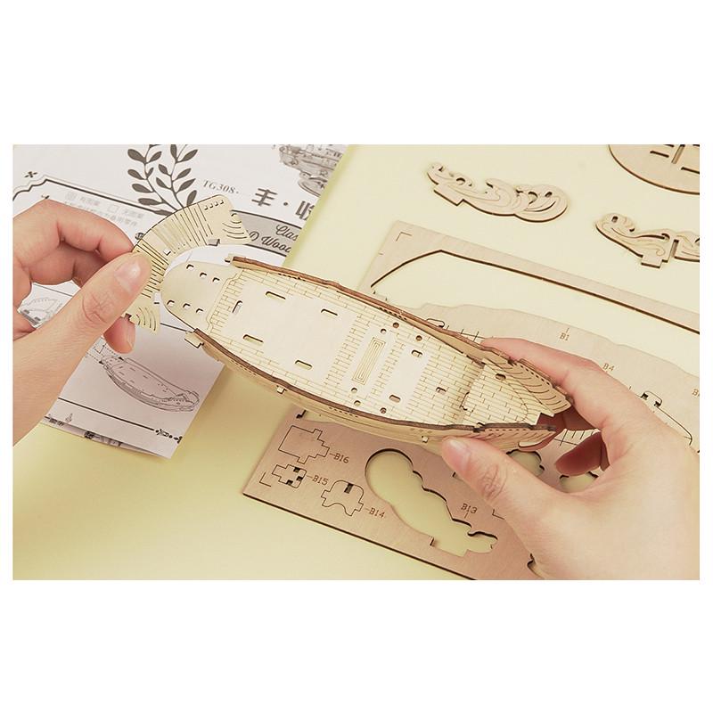 Деревянный 3D конструктор Robotime TG308 Рыбацкая лодка - фото 2 Деревянный 3D конструктор Robotime TG308 Рыбацкая лодка - фото 2