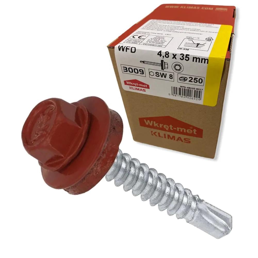 Саморез кровельный по дереву Klimas Wkret-Met RAL 3009 4,8x35 мм 250 шт.