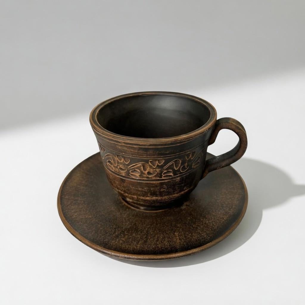 Чашка для кави з блюдцем Український глиняний посуд молочена кераміка 150 мл (2931785223) Чашка для кави з блюдцем Український глиняний посуд молочена кераміка 150 мл (2931785223)