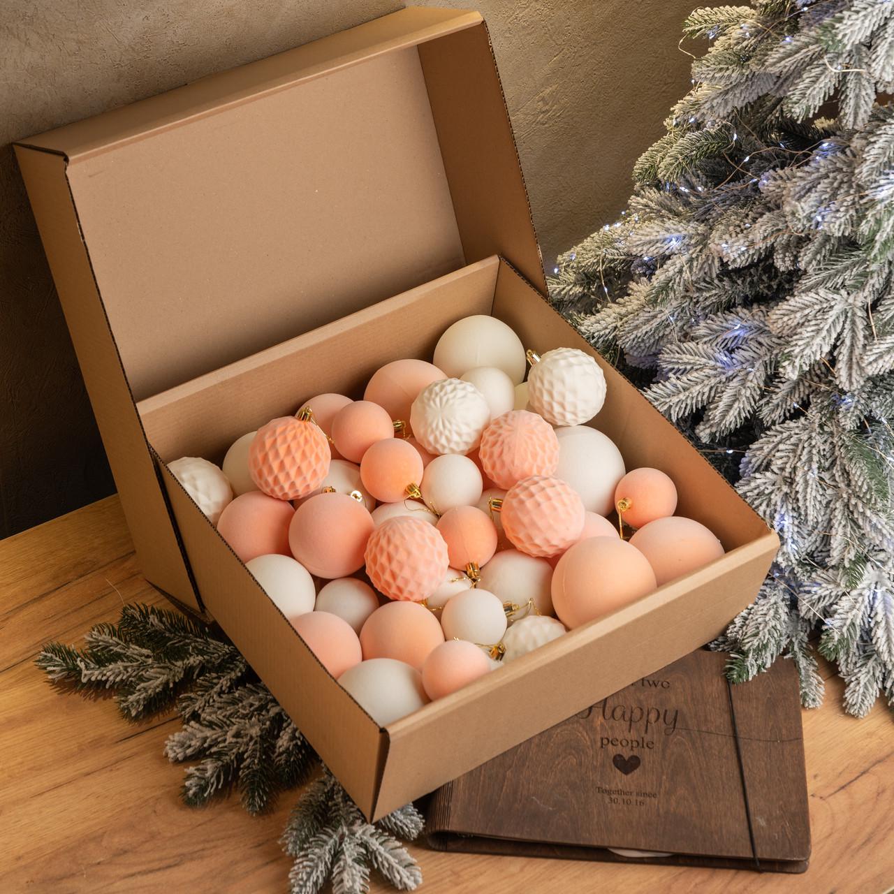 Набор новогодних шаров Бархат 40 шт. Персиковый (21594675)