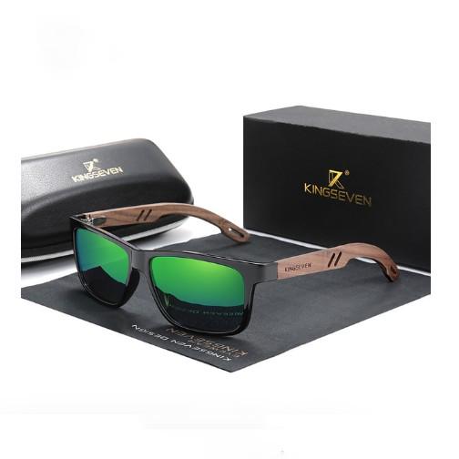 Солнцезащитные очки KINGSEVEN DESIGN W5508 Wayfarer из ореховой древесины TR90 с поляризованными линзами Чtрный/Зелtный