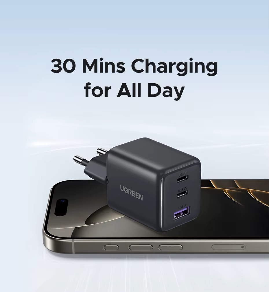 Зарядное устройство для UGREEN X515 30W 3-Ports GaN Fast Charger (2000175) - фото 4 Зарядное устройство для UGREEN X515 30W 3-Ports GaN Fast Charger (2000175) - фото 4