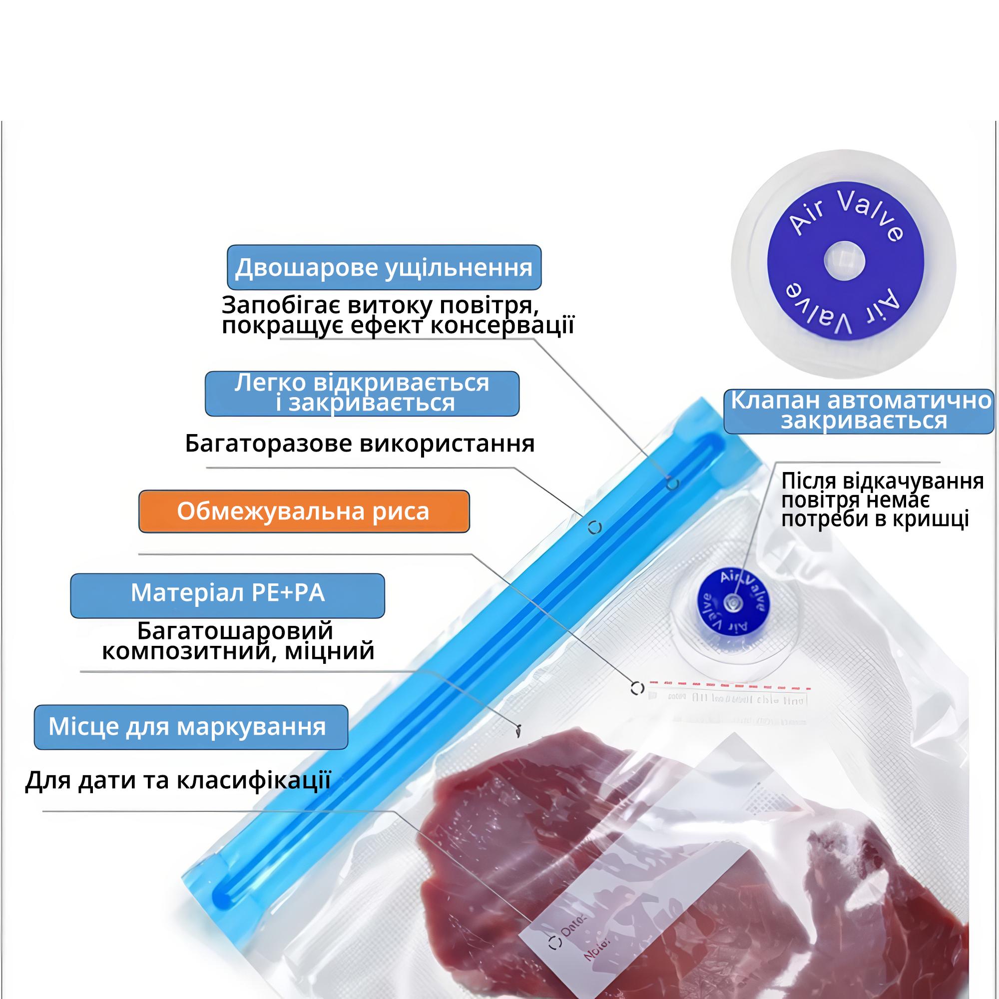 Набор многоразовых вакуумных пакетов для хранения продуктов 20х21 см. 5 шт. - фото 7