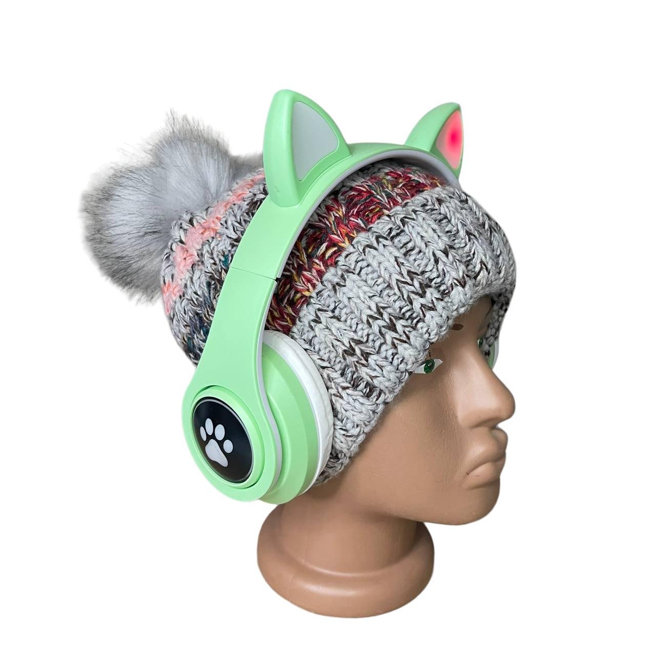 Наушники беспроводные Cat Ear В39М FM-радио MicroSD Bluetooth с ушками и подсветкой Мятный - фото 7