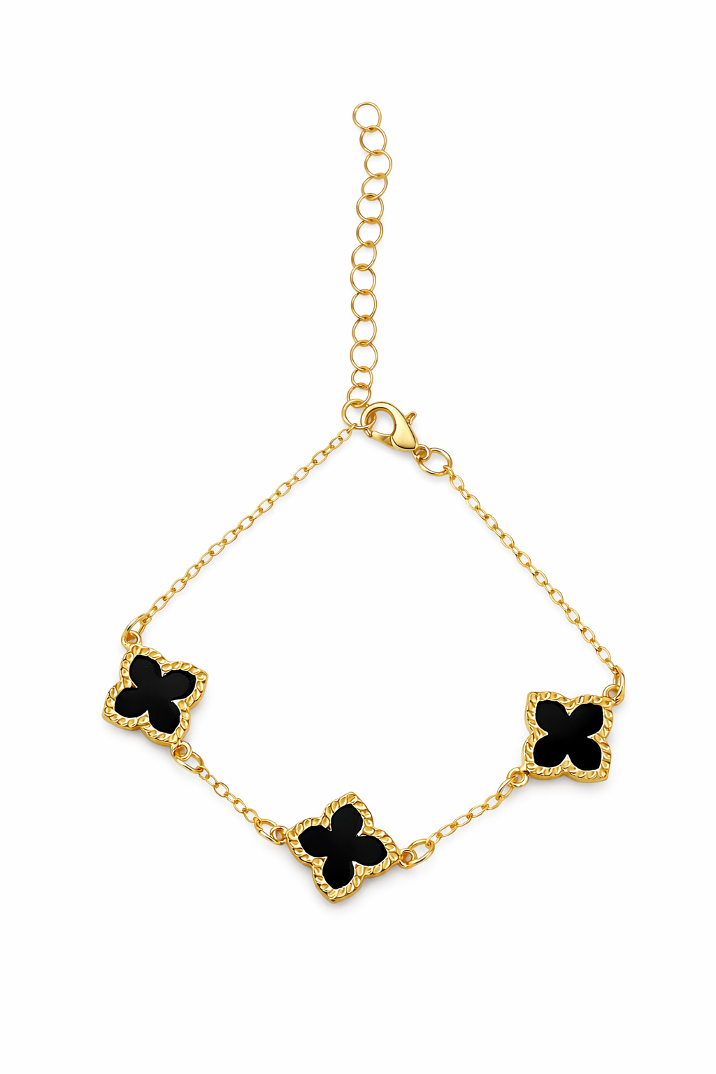 Браслет женский 3 цветка Gold/Black (34060253)