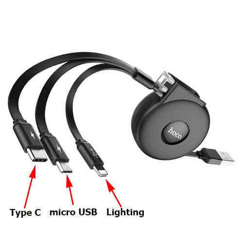 Кабель-рулетка Hoco U50 combo 3в1 Micro-USB/Lightning/Type-C - фото 2