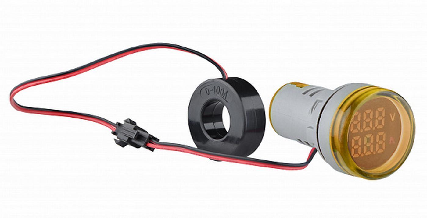 Светосигнальная арматура АСКО-УКРЕМ с индикатором напряжения АС и тока серии U-ADM-VA круглая ᴓ22 мм АС Желтый (00000055176)