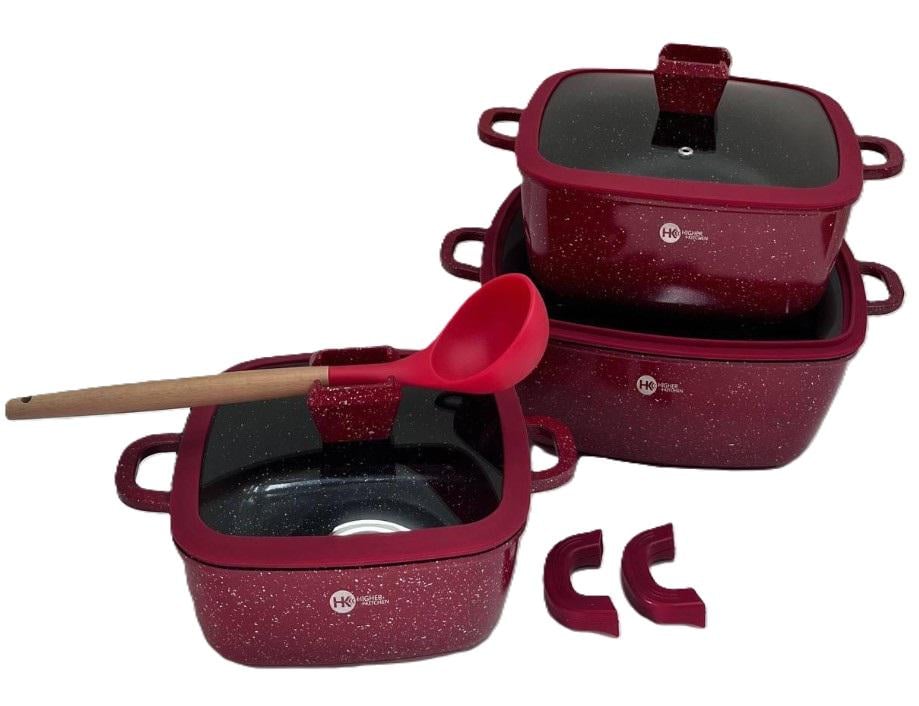 Набір квадратних каструль Higher Kitchen HK-323 Червоний (25580304) - фото 3 Набір квадратних каструль Higher Kitchen HK-323 Червоний (25580304) - фото 3