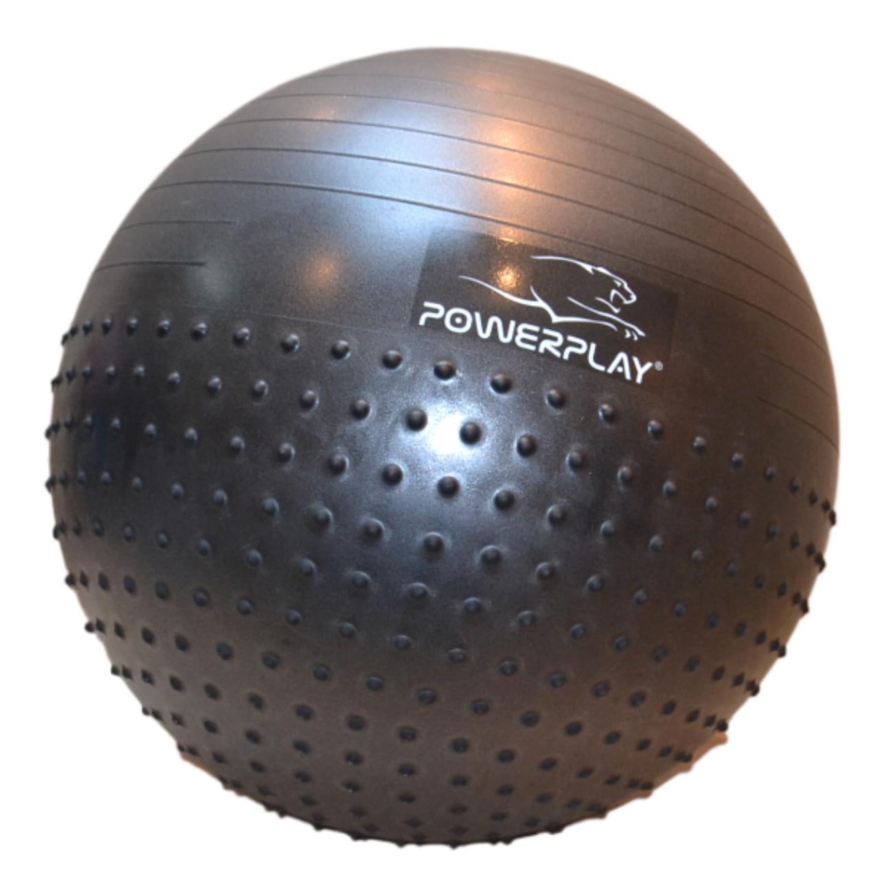 Мяч для фитнеса PowerPlay 4003 Gymball полумассажный с помпой Ø 75 см Темно-серый (15313059) - фото 2