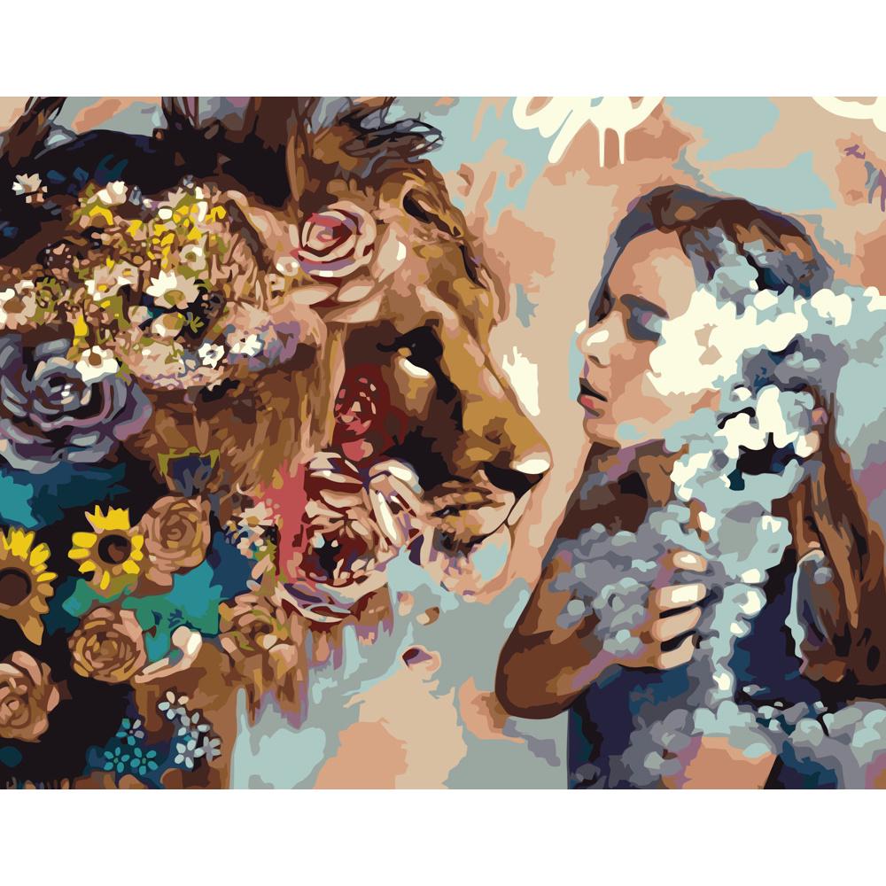 Картина по номерам Strateg Премиум Девушка и лев 40х50 см (GS167)