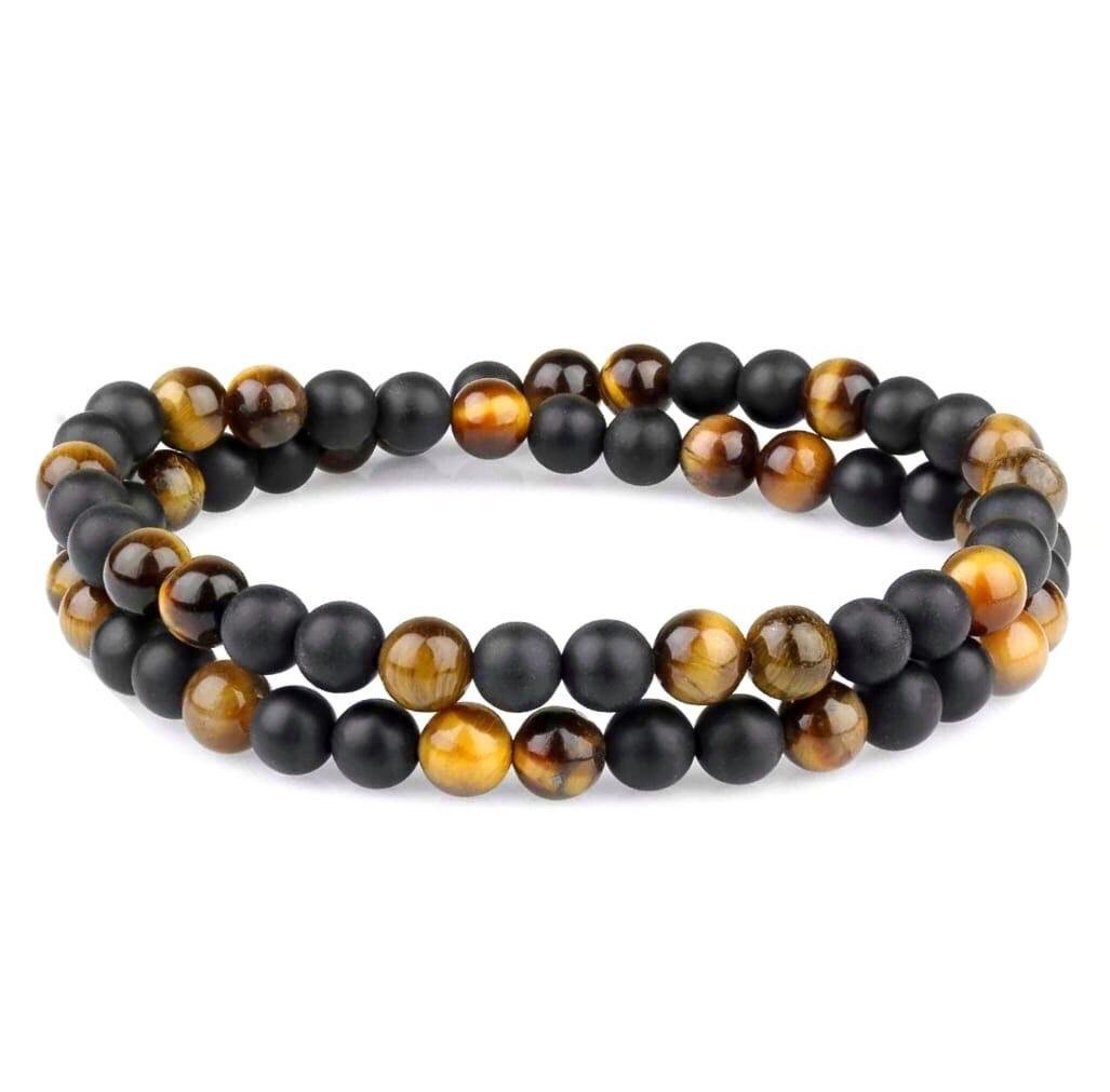 Браслет подвійний із шунгіту та тигрового ока р. 20 (80095)