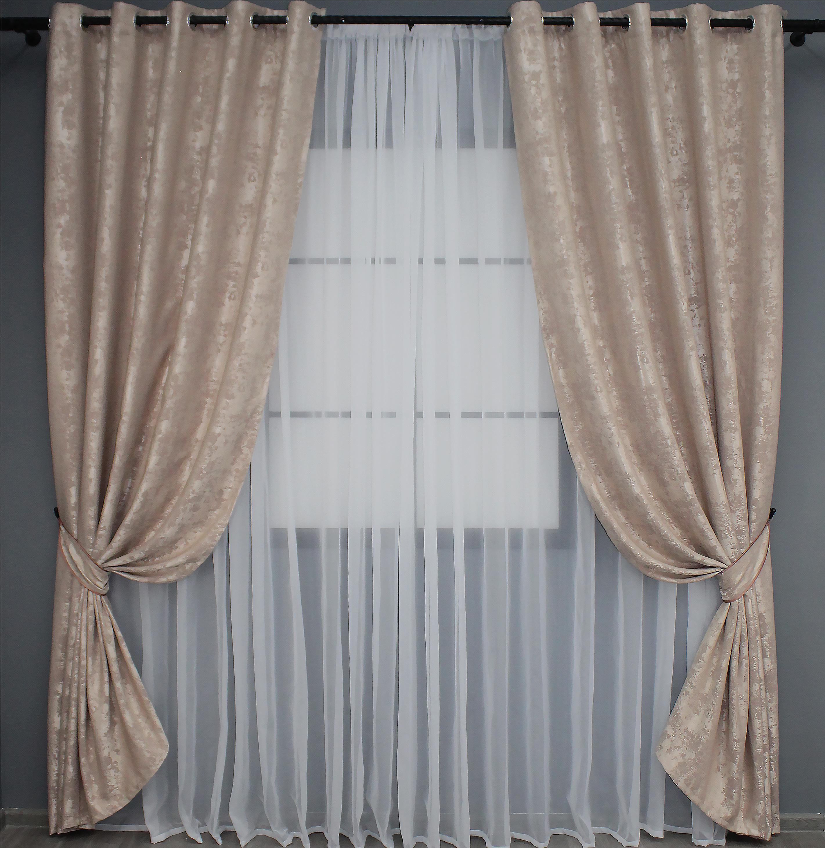 Комплект штор на люверсах VR-Textil жаккард Sultan YL № 1290ш 150х250 см 2 шт. Бежевый/Пудровый (37-0025)