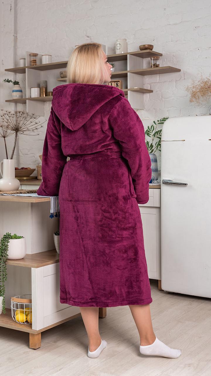 Халат женский махровый с капюшоном M Бордовый (23593989) - фото 4 Халат женский махровый с капюшоном M Бордовый (23593989) - фото 4