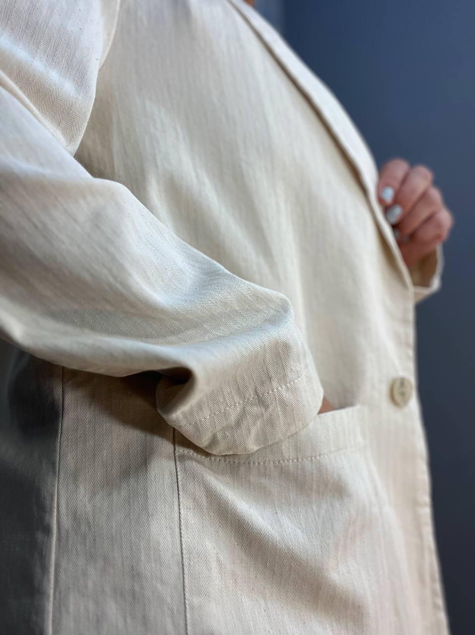 Пиджак MIX RAY 4441 удлиненный оверсайз с наложенными карманами S Молочный (2346) - фото 5