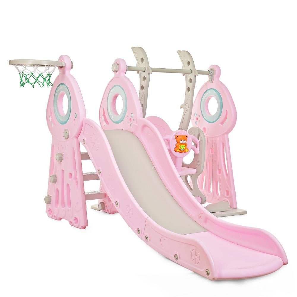 Детская горка-качалка Bambi WM19011-8 с баскетбольным кольцом Розовый (31397030)