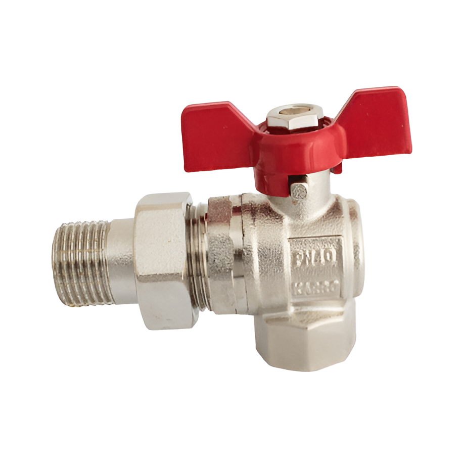 Кран шаровой с американкой угловой KARRO STANDART+ 3/4" красная бабочка (SQ-1009768)