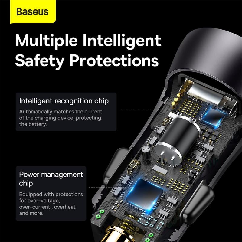Зарядное устройство автомобильное BASEUS Golden Contactor Max Dual Fast Charger Car Charger U+U 60W Dark Gray (CGJM000013) - фото 13