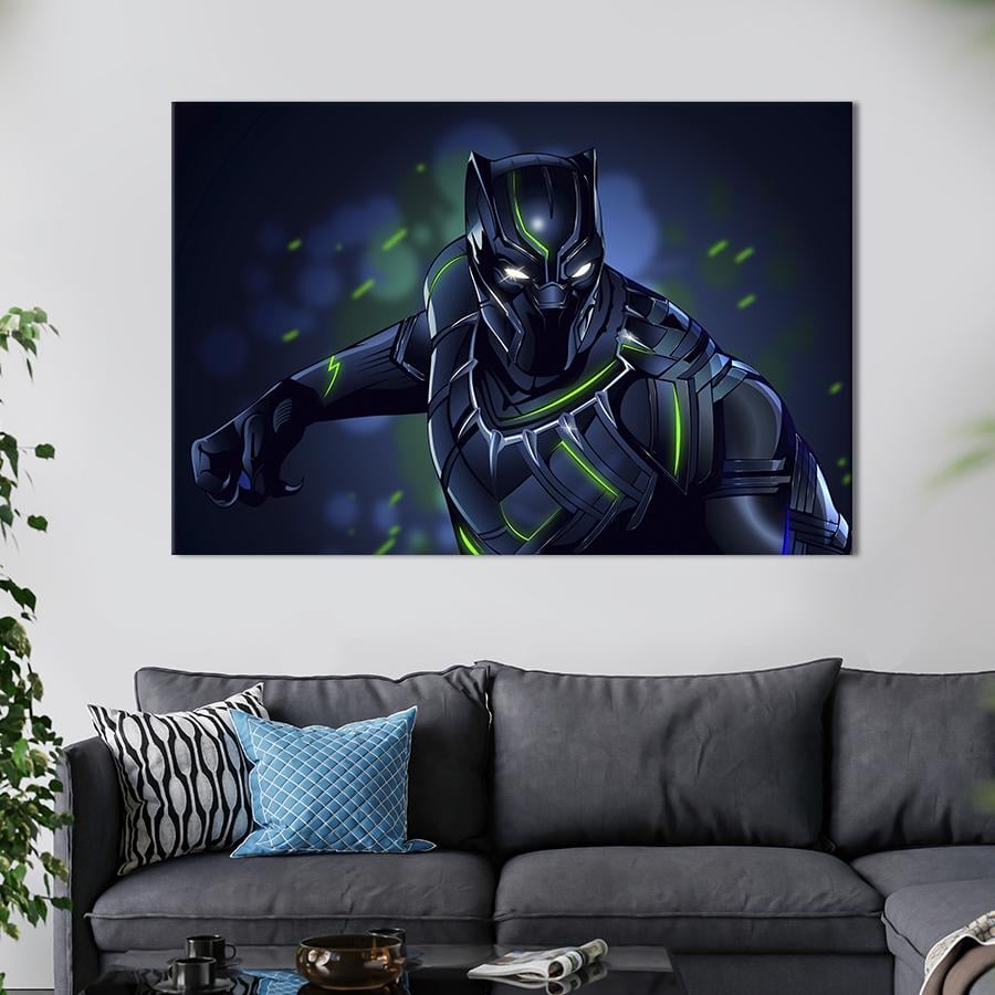 Настенный декор картина на холсте для интерьера Black Panther 120x80 см (666-1)