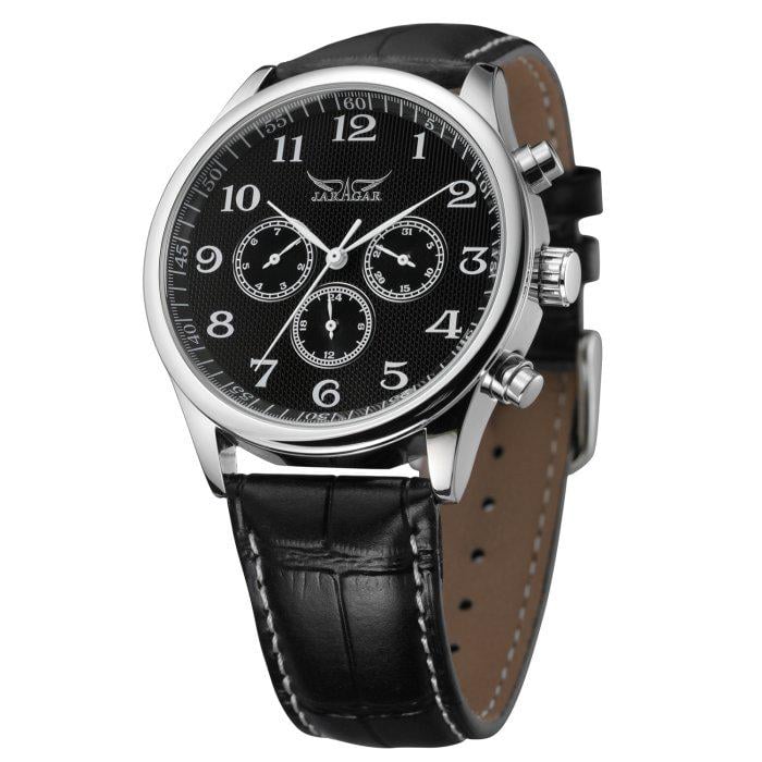 Часы мужские Jaragar Elite со стальным корпусом 41х10 мм Серебро с черным (150-96-1013) Часы мужские Jaragar Elite со стальным корпусом 41х10 мм Серебро с черным (150-96-1013)