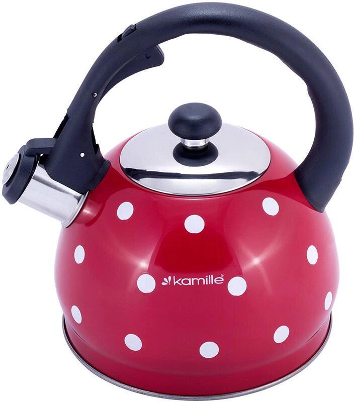 Чайник Kamille Polka Dot Kettle з нержавіючої сталі зі свистком 2 л Червоний в горошок (KM-1070RD)