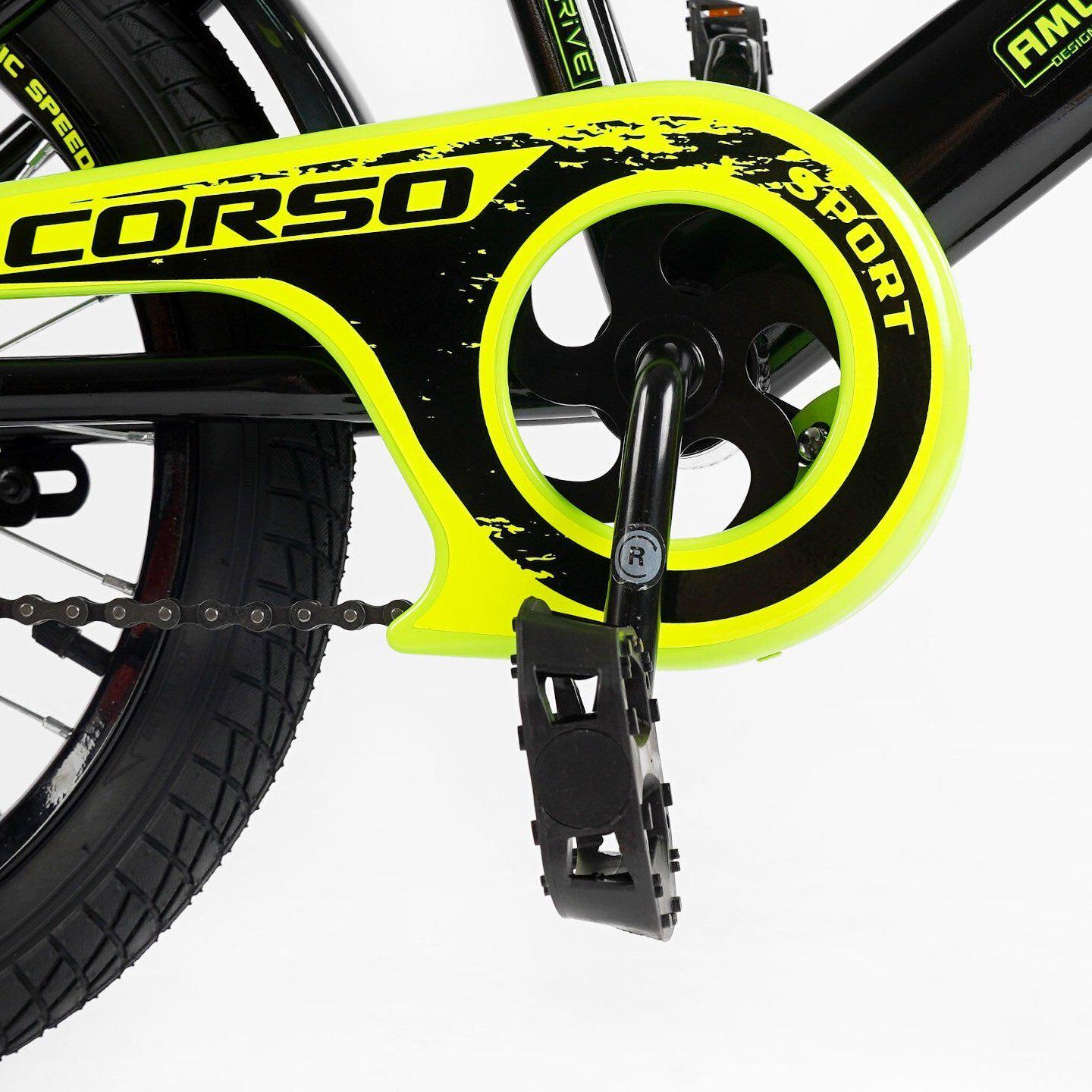 Велосипед двухколесный Corso MAXIS 16" детский c багажником Черно-салатовый - фото 4 Велосипед двухколесный Corso MAXIS 16" детский c багажником Черно-салатовый - фото 4