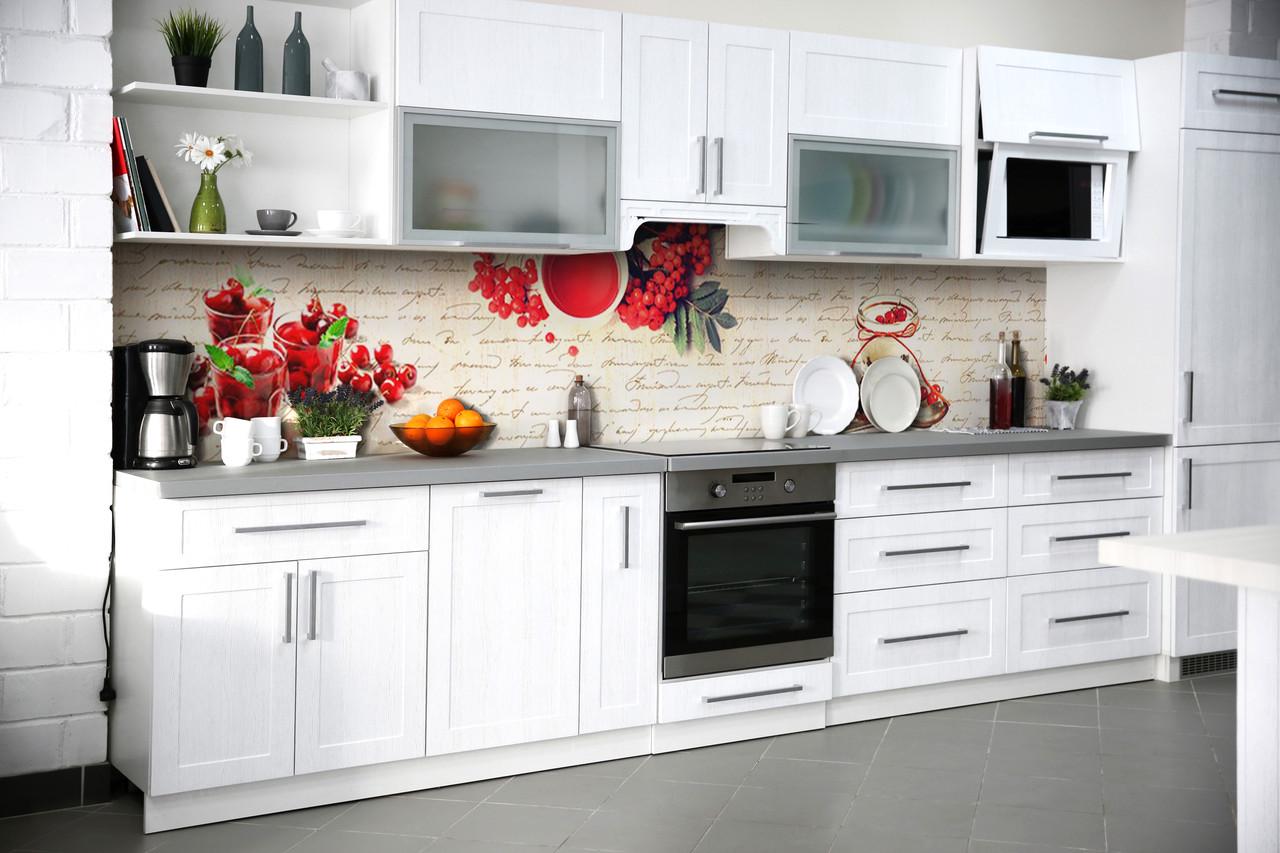 Кухонный фартук Красные ягоды 02 из самоклеющейся виниловой пленки 60х300 см Бежевый