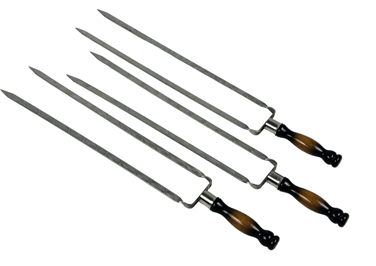 Набор шампуров двойные Премиум 3 шт. из нержавеющей стали с деревянной ручкой (2-10-SH-3110)