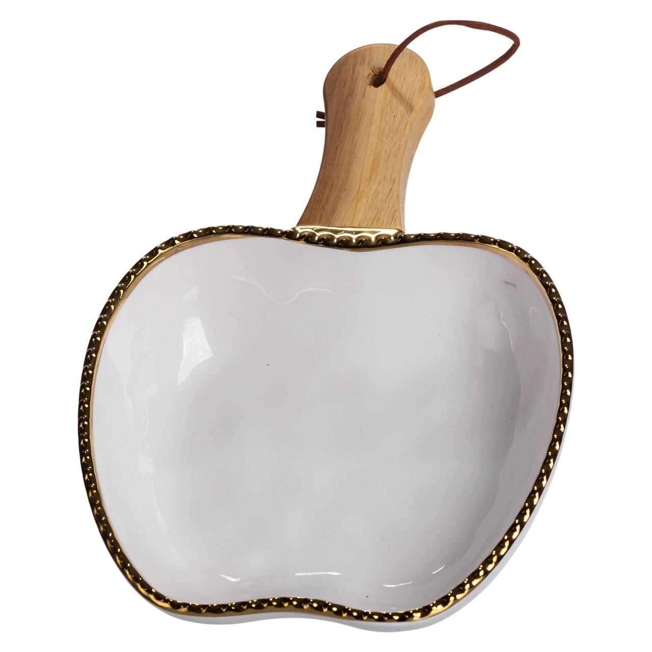 Тарелка фарфоровая глубокая с ручкой Яблоко 23х16х4 см Золотой (ZJH-14-1)