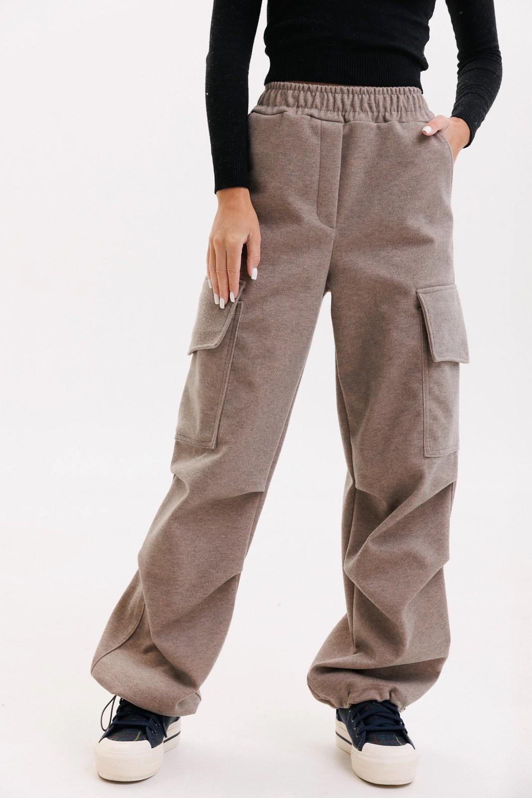 Штани карго утеплені для дівчинки 140 см Бежевий (127035)