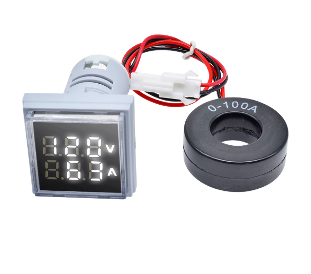 Вольтметр/амперметр цифровой переменного тока LED AC 60-500V 100A с белыми цифрами (6055)