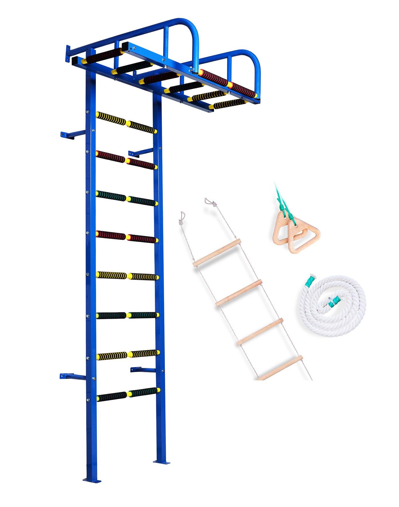 Шведська стінка дитяча Koloss-sport з рукоходом та навісним набором Гулівер Жовто-синій