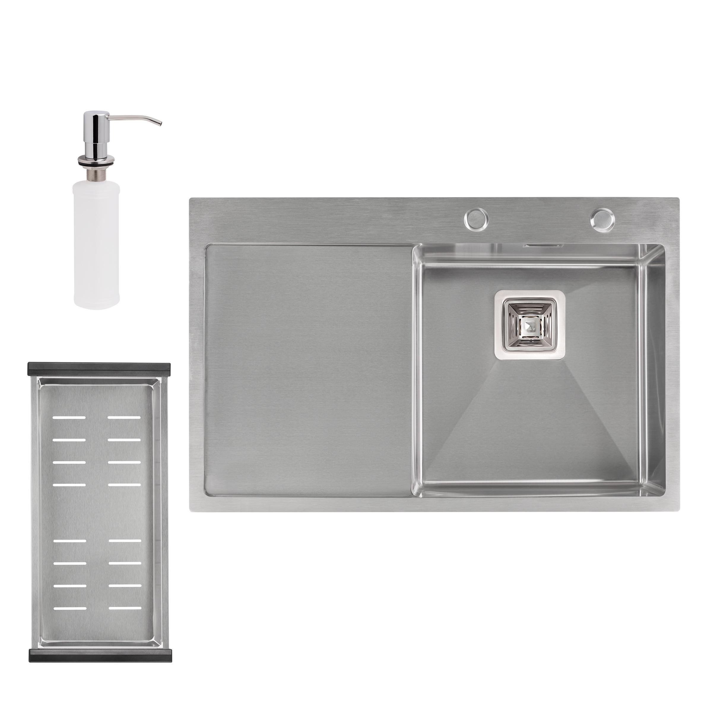 Набор Qtap из мойки для кухни DK7850R 3,0/1,2 мм Satin сушилки и дозатора для моющего средства Набор Qtap из мойки для кухни DK7850R 3,0/1,2 мм Satin сушилки и дозатора для моющего средства