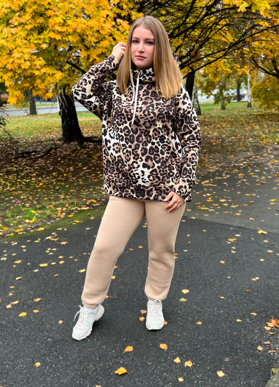 Худі оверсайз тринитка з начосом леопард р. 40-42 Бежевий (1539) - фото 4 Худі оверсайз тринитка з начосом леопард р. 40-42 Бежевий (1539) - фото 4