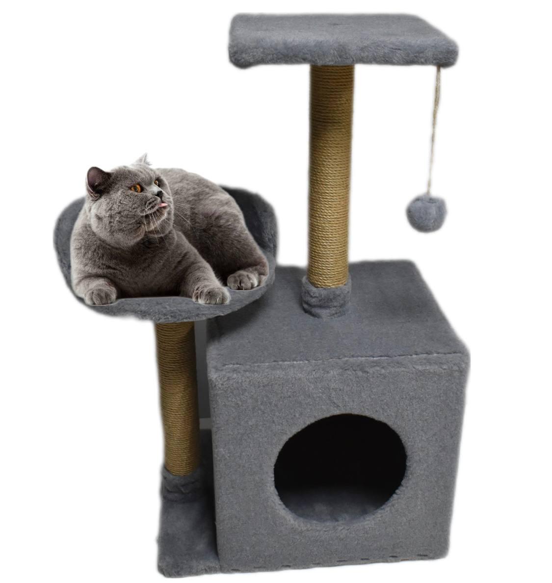 Будиночок-когтеточка з полицею Котя 46х36х80 см Сірий