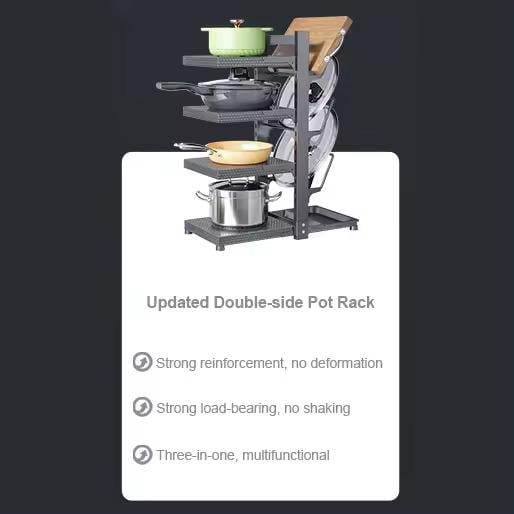 Подставка для кастрюль кухонная четырехуровневая двухсторонняя из углеродистой стали Черный - фото 3