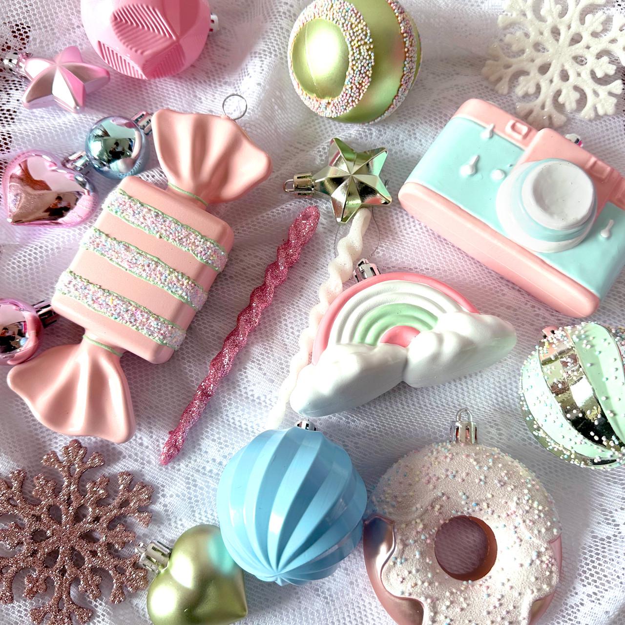Набор новогодних игрушек в стиле пастель Macaron 58 украшений