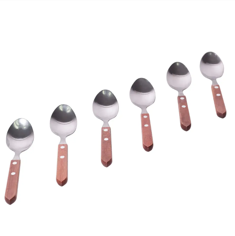 Набір столових ложок Kamille KM-5302 із нержавіючої сталі з дерев'яними ручками 6 шт. (NA002227)