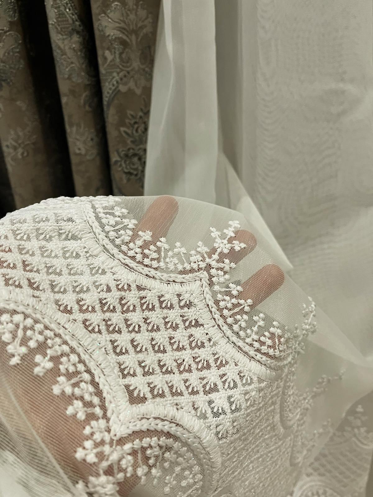 Тюль бамбук с вышивкой по низу 3х2,5 м 1 шт. Молочный (2969) - фото 2