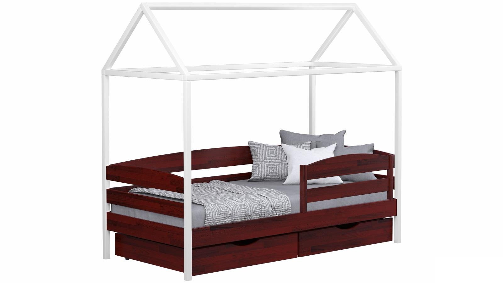Кровать деревянная детская АММИ ПЛЮС с ящиками и защитным бортиком 190х80 см Белый/Красное дерево Кровать деревянная детская АММИ ПЛЮС с ящиками и защитным бортиком 190х80 см Белый/Красное дерево