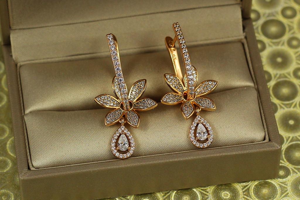 Серьги подвески Xuping Jewelry Царственная лилия 3,7 см Золотистый (2362734926)