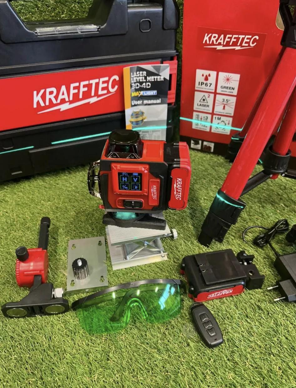 Лазерний рівень KRAFFTEC BL-16 4D 16 ліній 4x360° із штативом і мікроліфтом (BL-16)