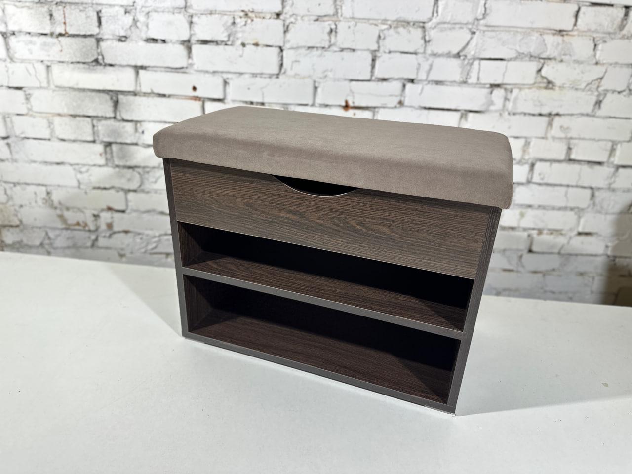 Тумба для обуви ДСП/ткань 30х80х45 см Венге темный/Капучино - фото 1 Тумба для обуви ДСП/ткань 30х80х45 см Венге темный/Капучино - фото 1