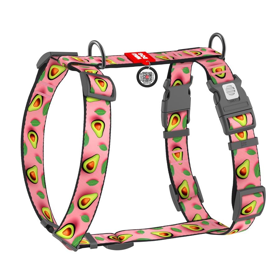 Шлейка для собак з QR-паспортом Waudog Nylon Авокадо анатомічна H-подібна з пластиковим фастексом XL 35 мм A 60-100 см/B 70-100 см Pink (347-4051) - фото 1