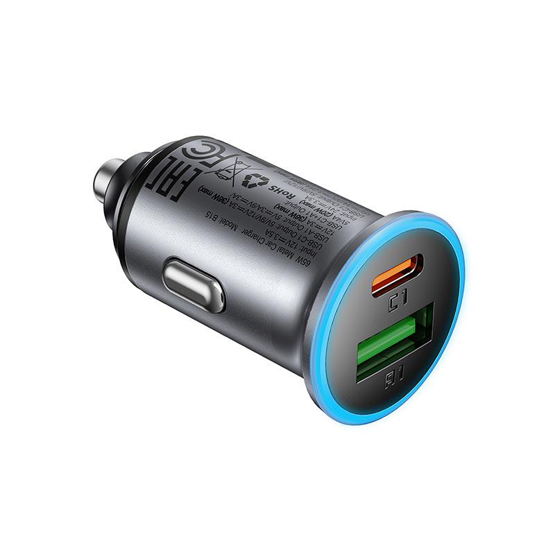 Зарядний пристрій в авто Acefast B15 65 Вт USB-A/USB-C швидка зарядка PD/QC Grey (24463) - фото 2 Зарядний пристрій в авто Acefast B15 65 Вт USB-A/USB-C швидка зарядка PD/QC Grey (24463) - фото 2