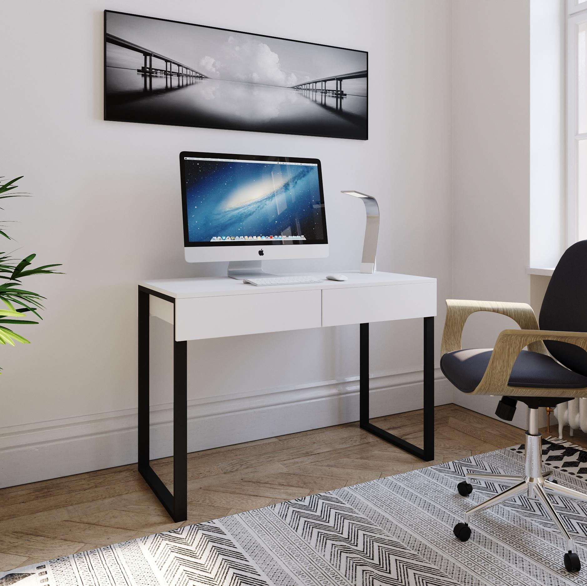 Письменный стол с двумя ящиками на металлических ножках 1100x760x536 мм Белый (mmx-2-wh)